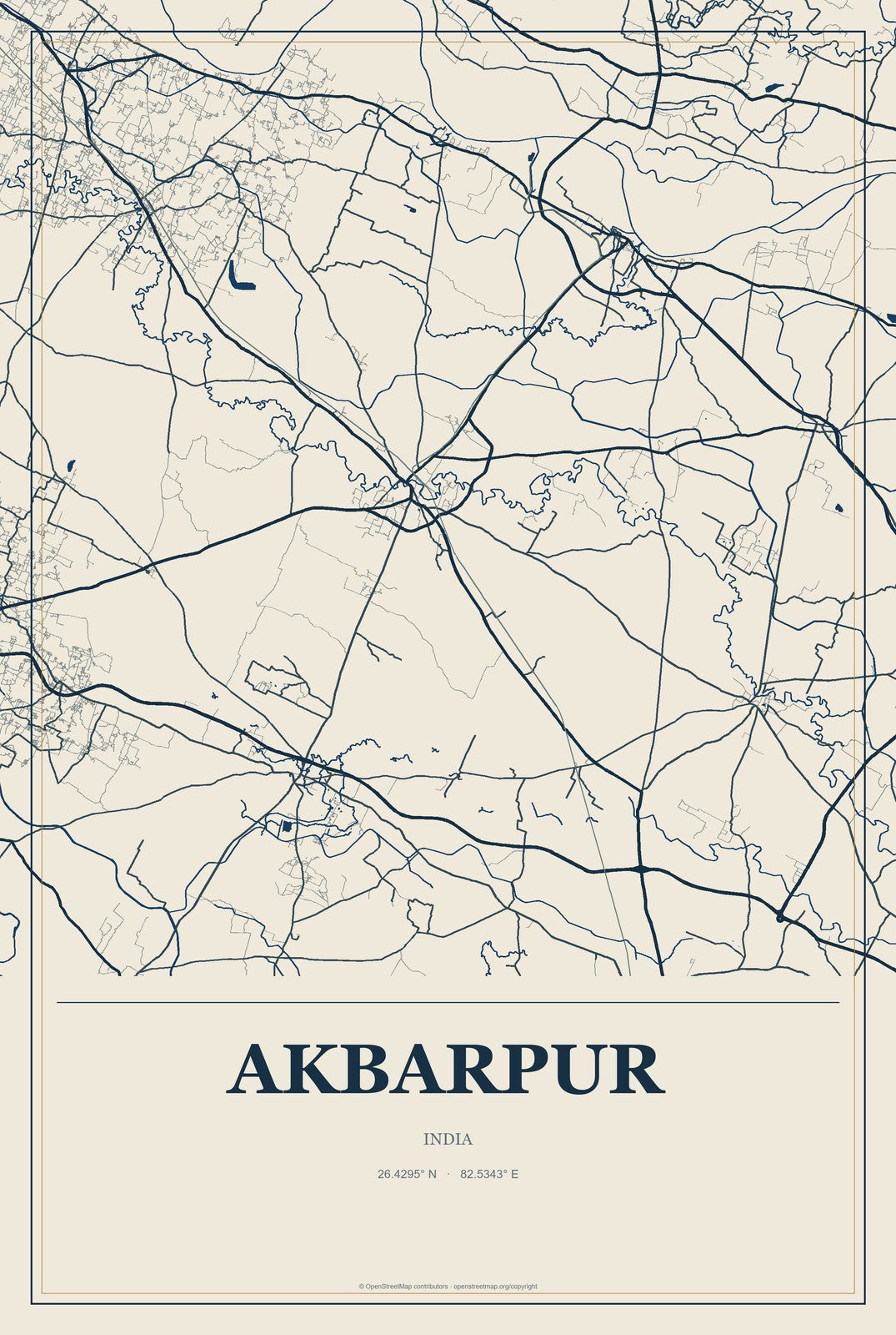 Akbarpur, India City Map Aluminum Sign in Coastal Cutout style