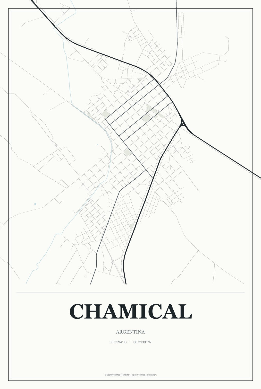 Chamical, Argentina City Map Aluminum Sign in Gallery Air style