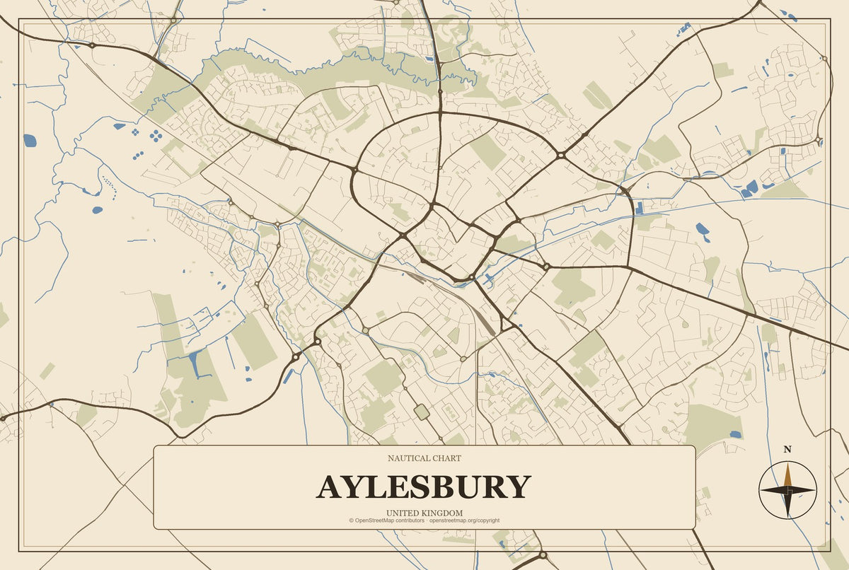 Aylesbury, United Kingdom City Map Aluminum Sign in Heritage Nautical style