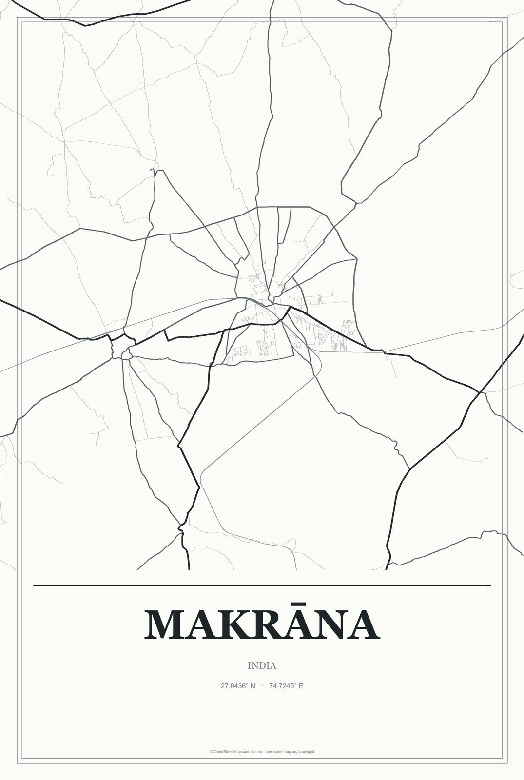 Makrāna, India City Map Aluminum Sign in Gallery Air style