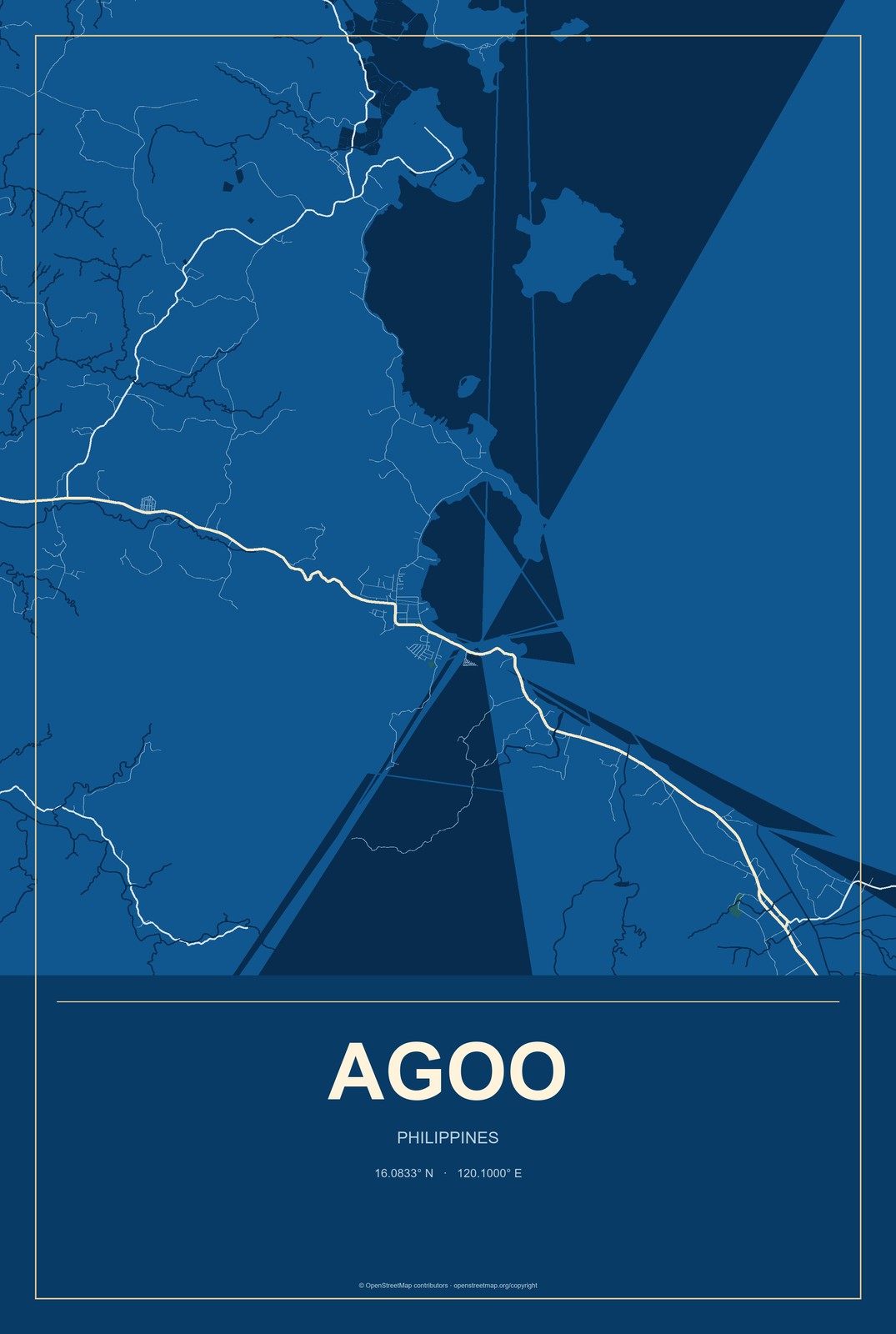 Agoo, Philippines City Map Aluminum Sign in Harbor Cobalt style