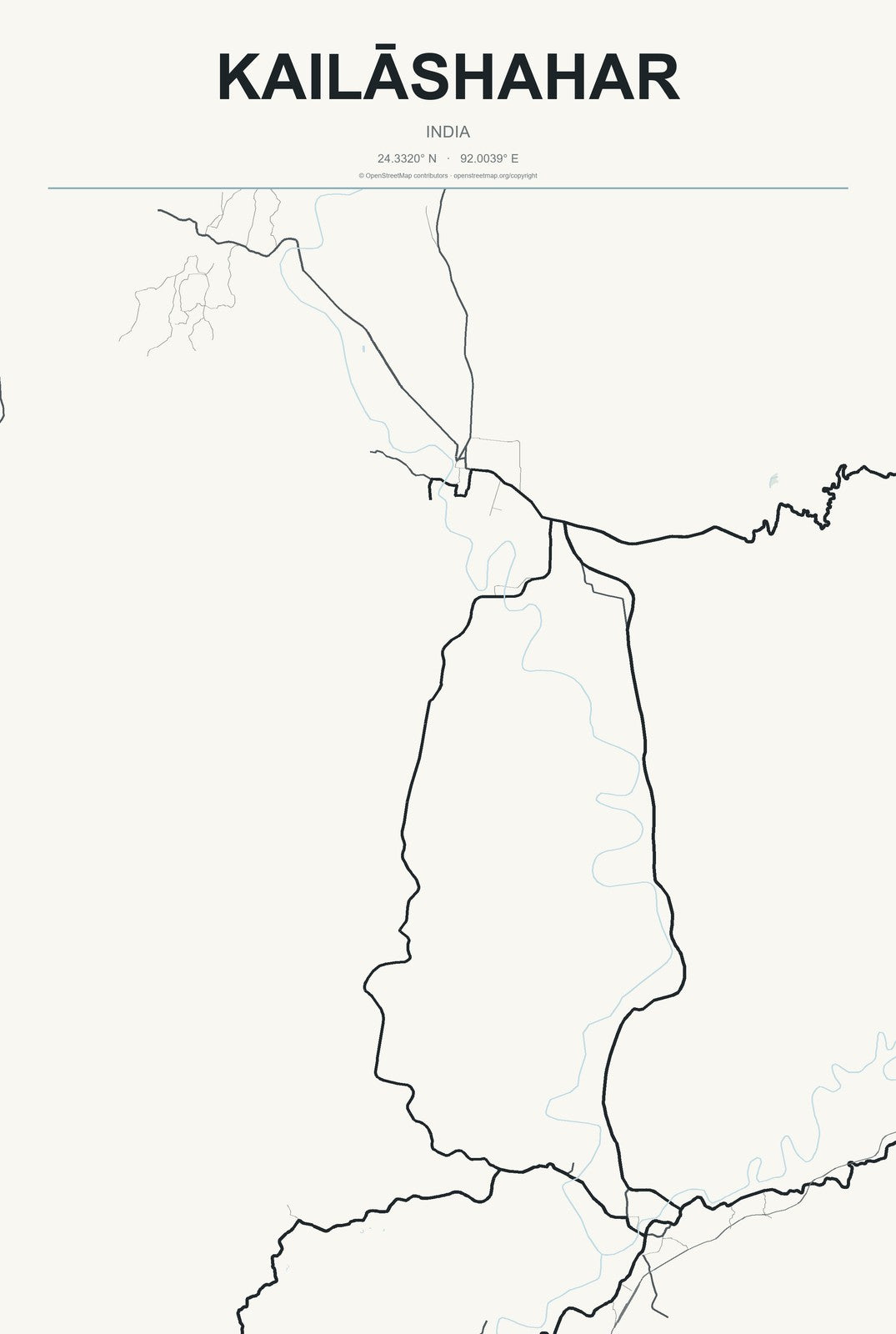 Kailāshahar, India City Map Aluminum Sign in Headline Atlas style