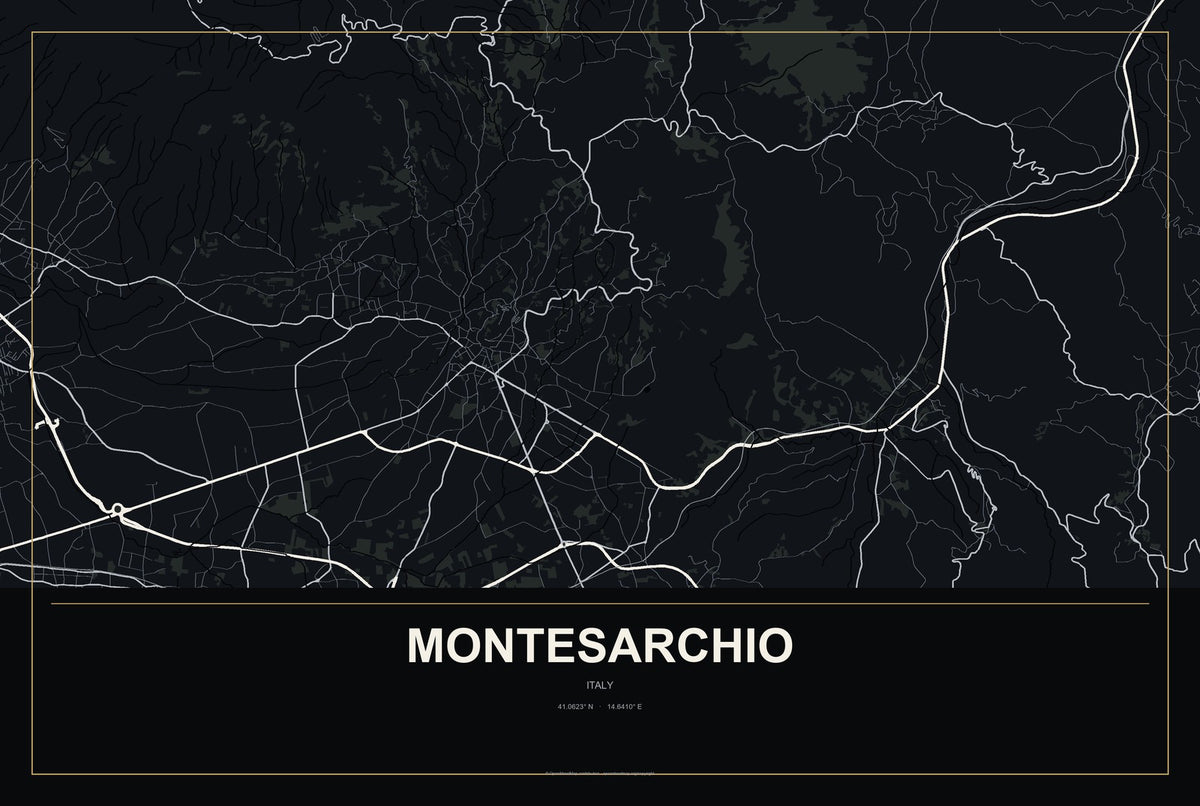 Montesarchio, Italy City Map Aluminum Sign in Metropolitan Noir style