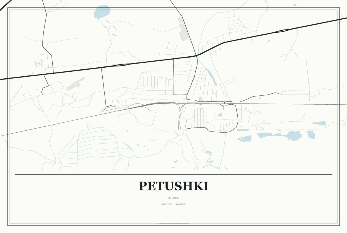 Petushki, Russia City Map Aluminum Sign in Gallery Air style