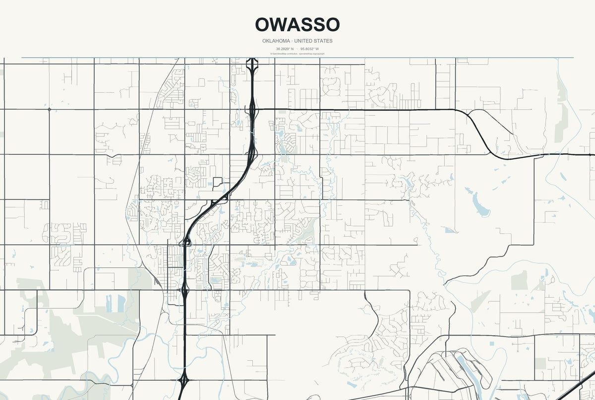 Owasso, Oklahoma City Map Aluminum Sign in Headline Atlas style