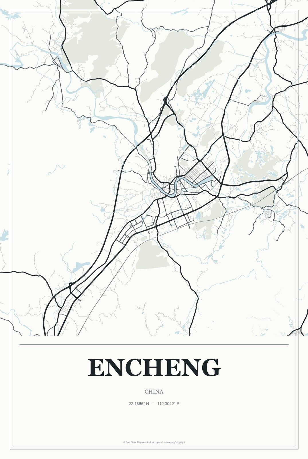 Encheng, China City Map Aluminum Sign in Gallery Air style