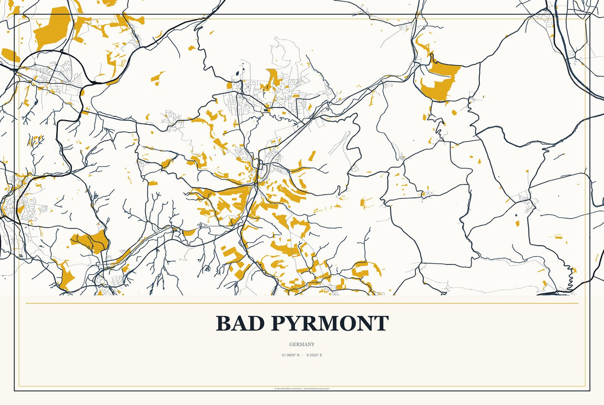 Bad Pyrmont, Germany City Map Aluminum Sign in Citrine Modern style