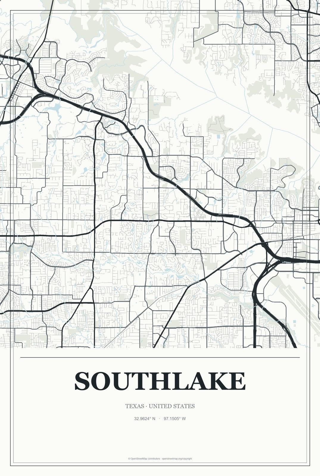 Southlake, Texas City Map Aluminum Sign in Gallery Air style