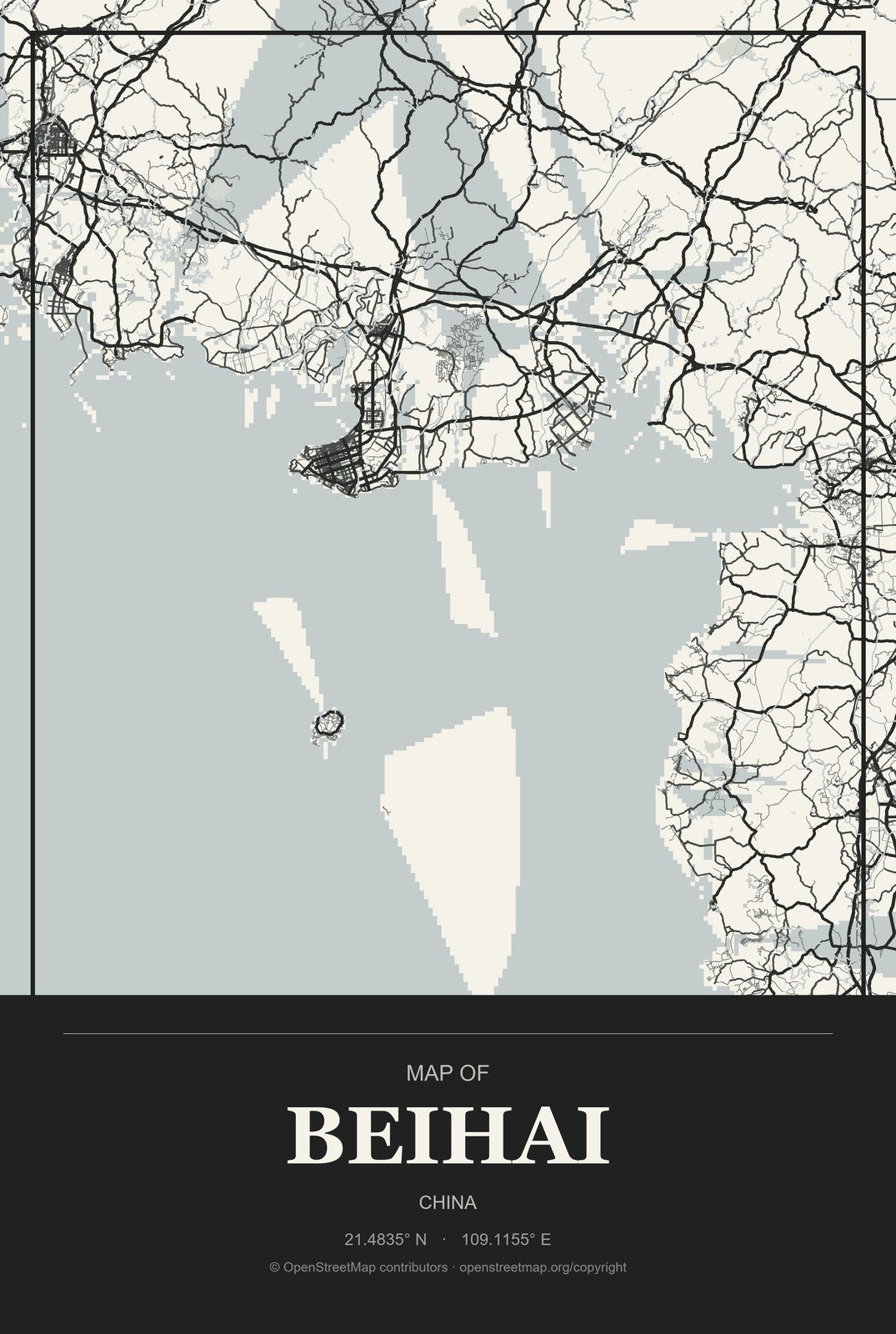 Beihai, Yunnan, China City Map Aluminum Sign in Museum Plaque style