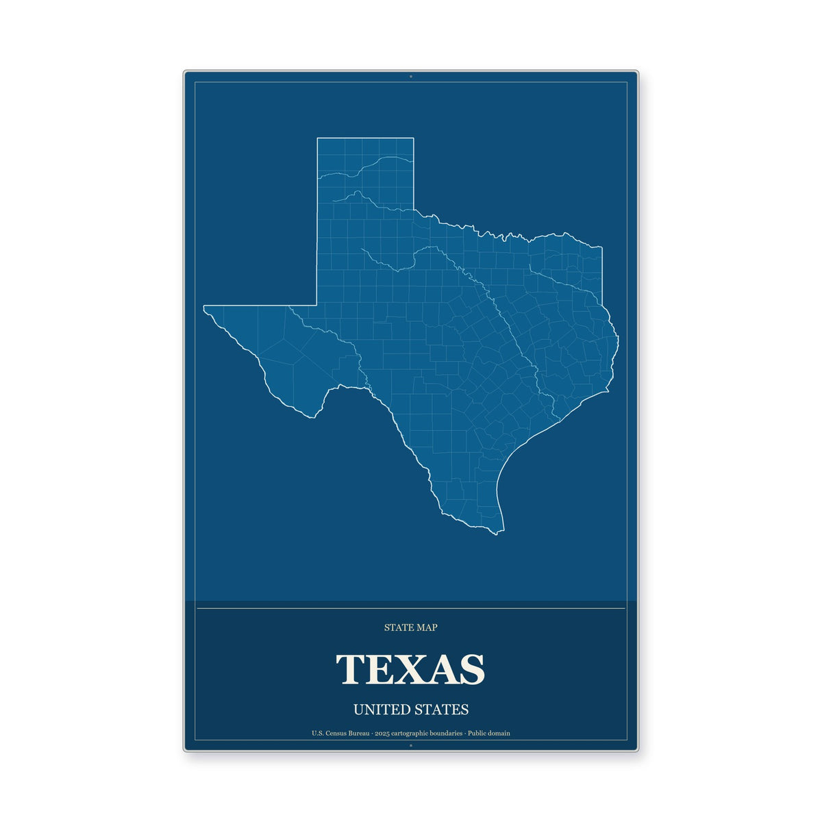 Texas state map aluminum sign in Harbor Cobalt style
