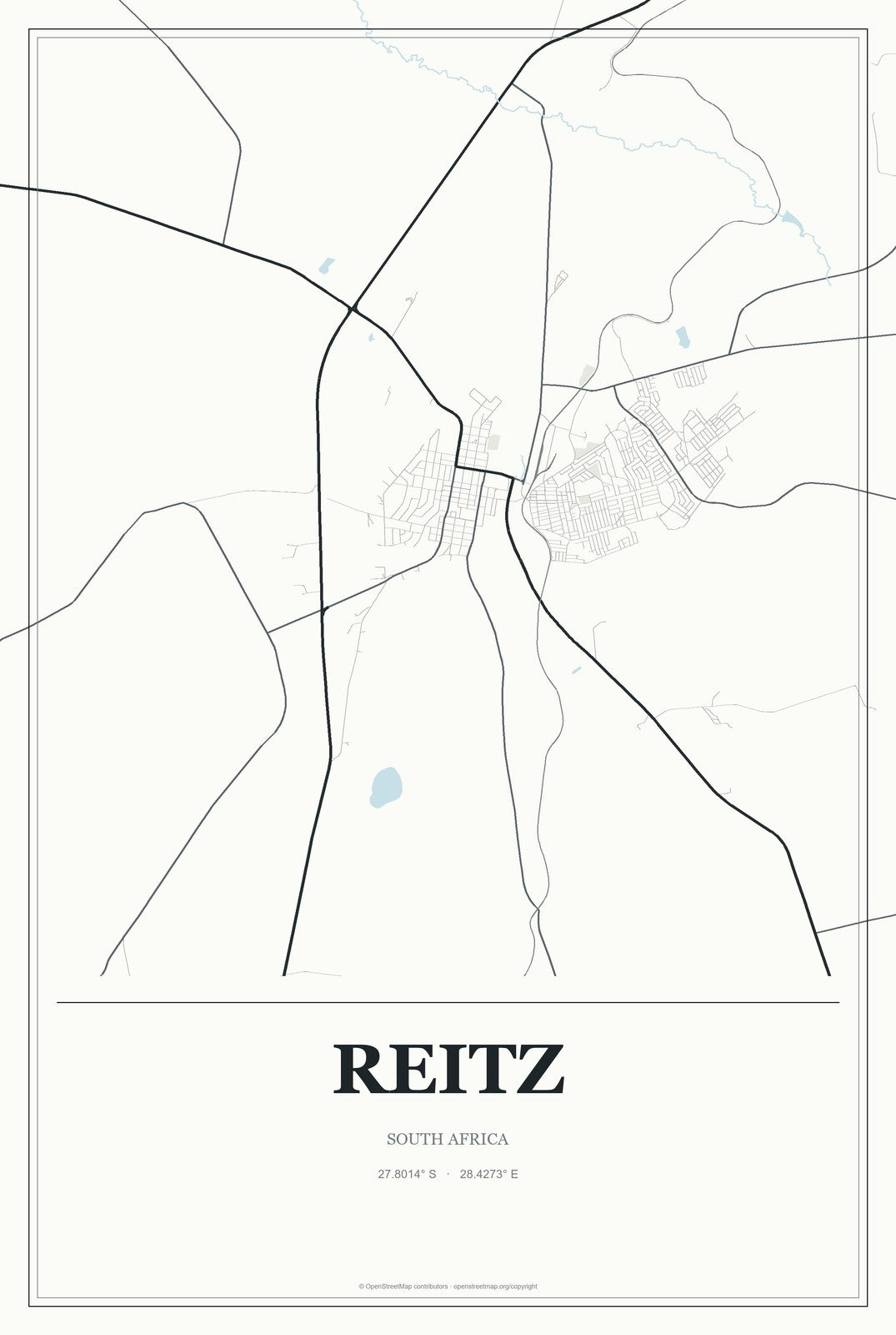 Reitz, South Africa City Map Aluminum Sign in Gallery Air style