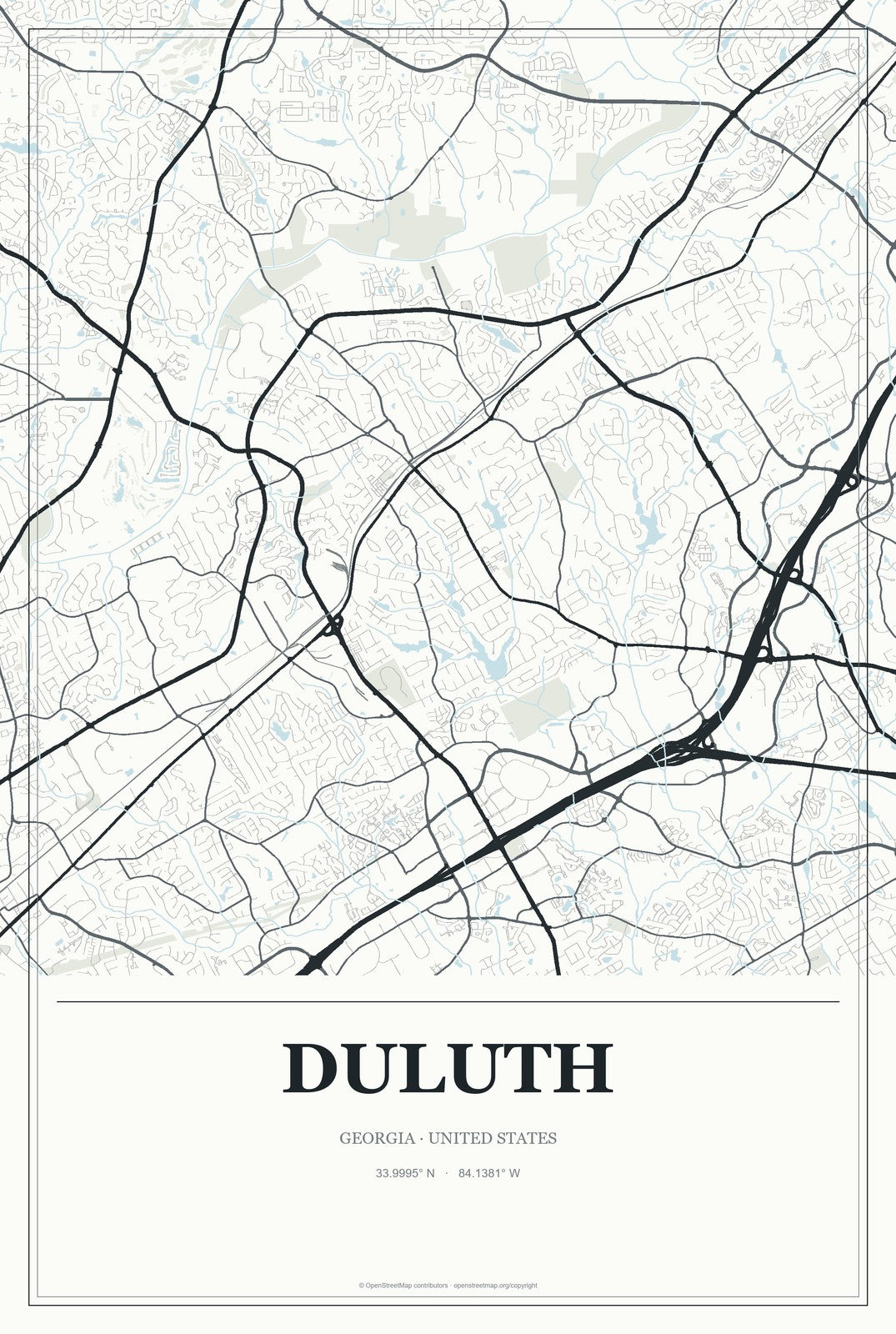 Duluth, Georgia City Map Aluminum Sign in Gallery Air style