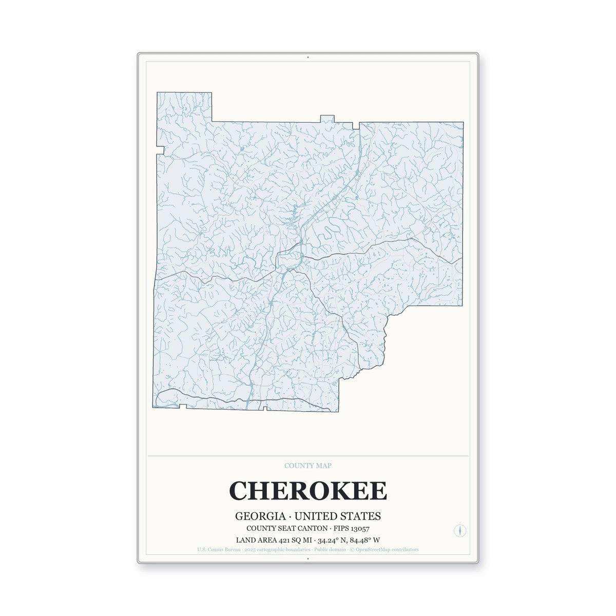 Cherokee County, Georgia Map Aluminum Sign in Gallery Air style