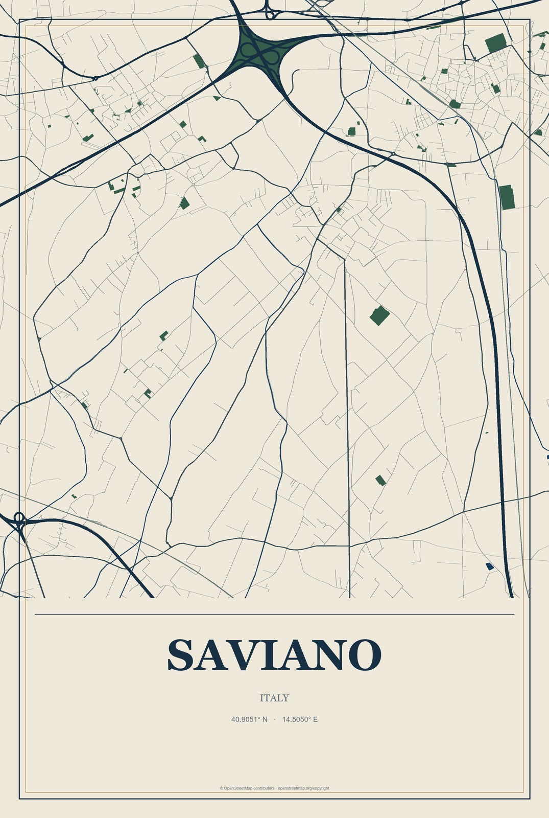 Saviano, Italy City Map Aluminum Sign in Coastal Cutout style