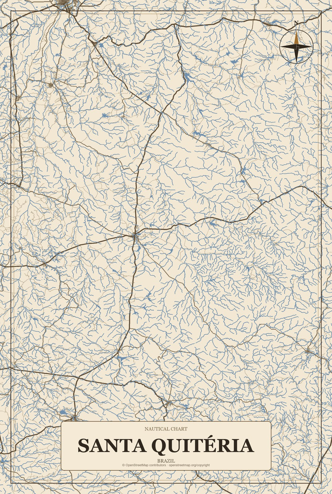 Santa Quitéria, Brazil City Map Aluminum Sign in Heritage Nautical style
