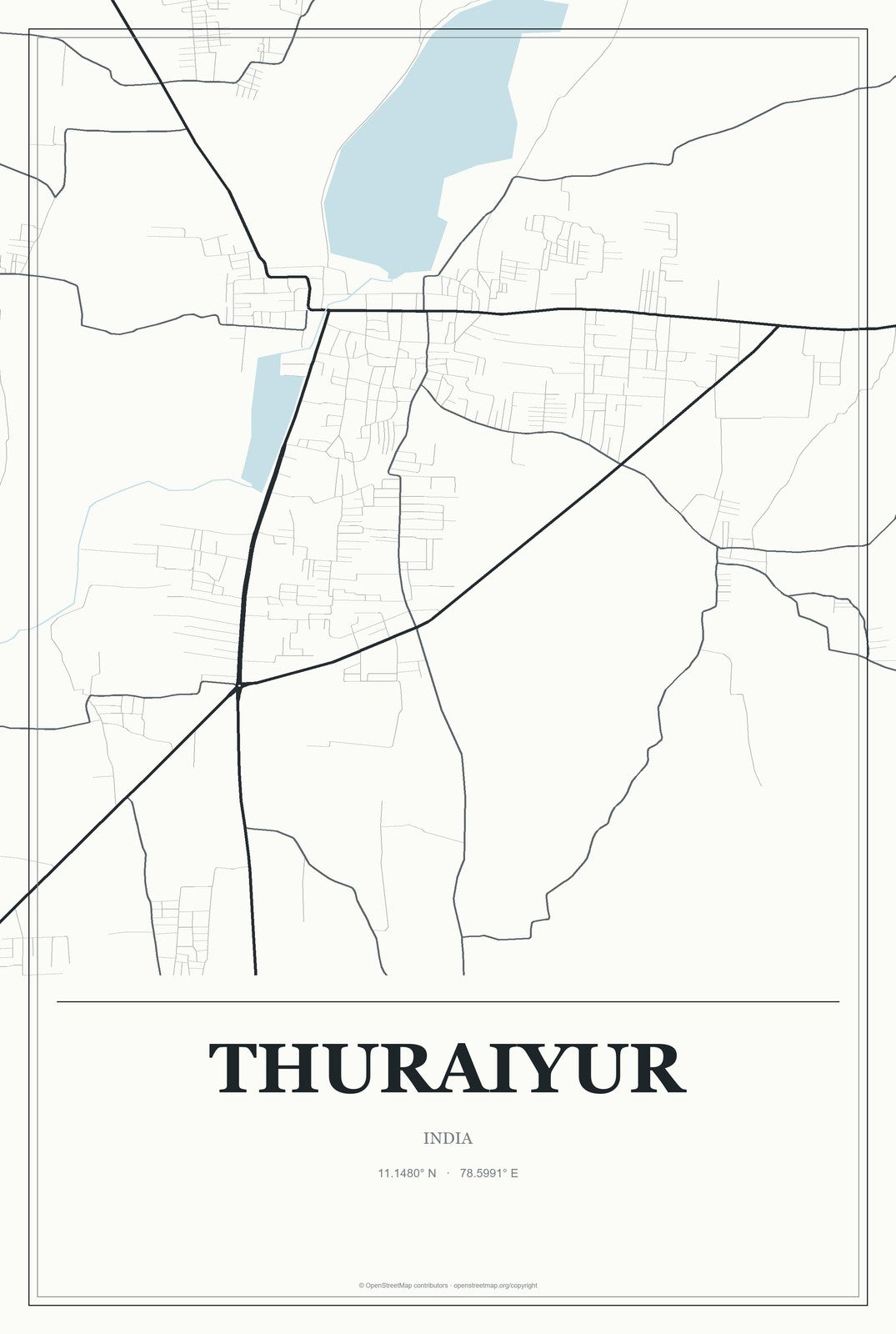 Thuraiyur, India City Map Aluminum Sign in Gallery Air style