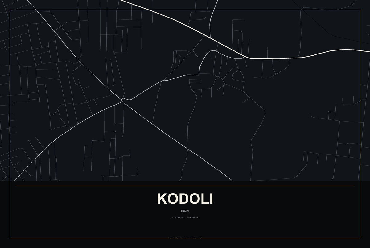 Kodoli, India City Map Aluminum Sign in Metropolitan Noir style