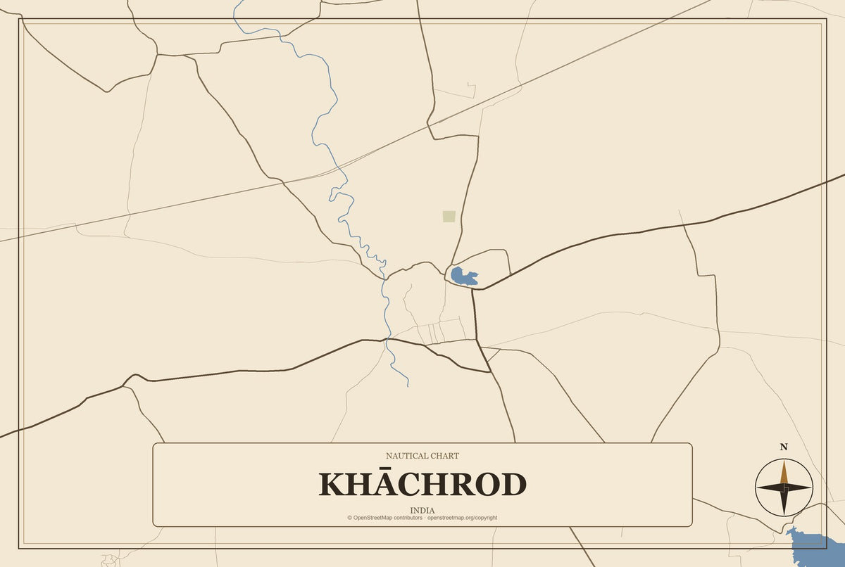 Khāchrod, India City Map Aluminum Sign in Heritage Nautical style