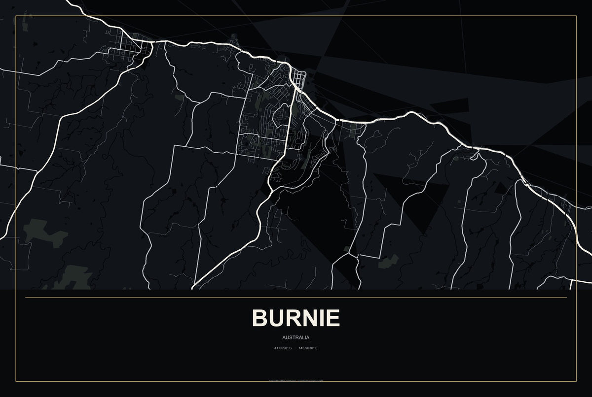 Burnie, Australia City Map Aluminum Sign in Metropolitan Noir style