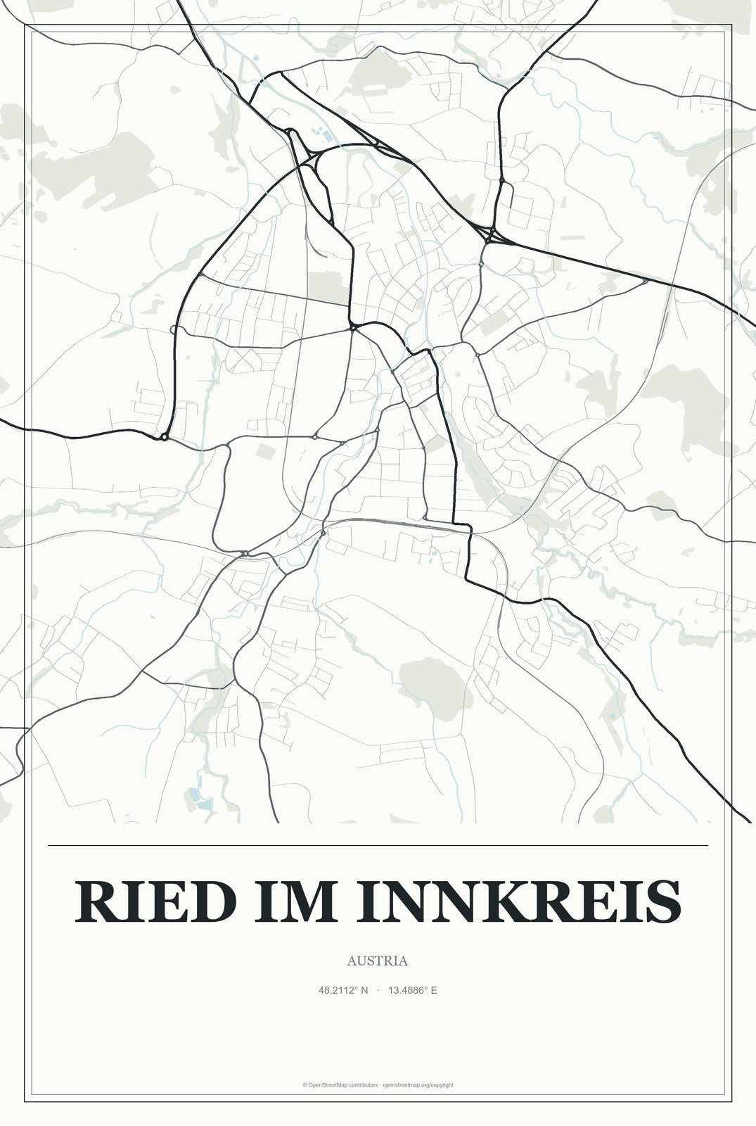Ried im Innkreis, Austria City Map Aluminum Sign in Gallery Air style