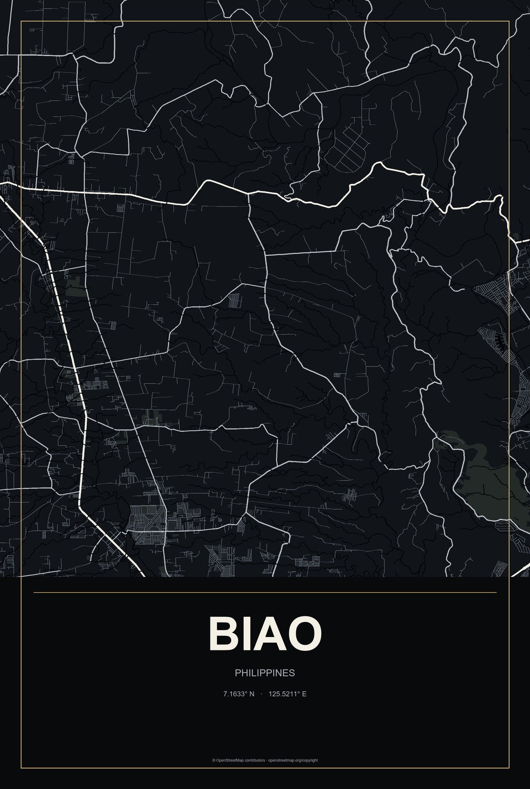 Biao, Philippines City Map Aluminum Sign in Metropolitan Noir style