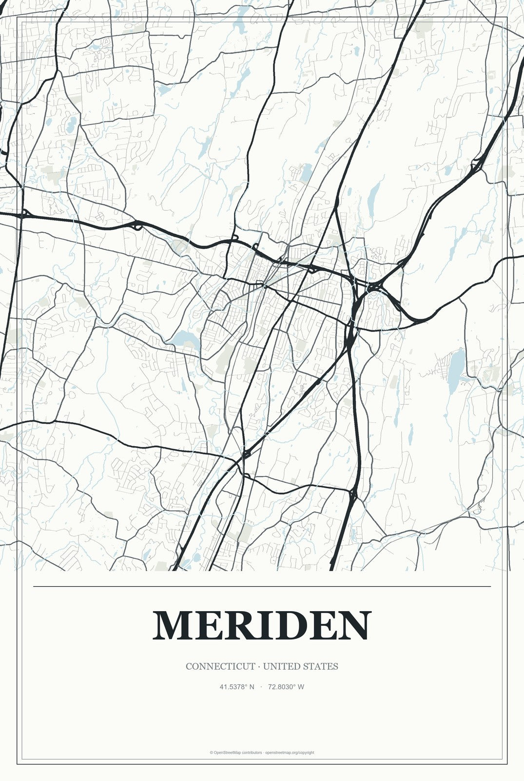 Meriden, Connecticut City Map Aluminum Sign in Gallery Air style