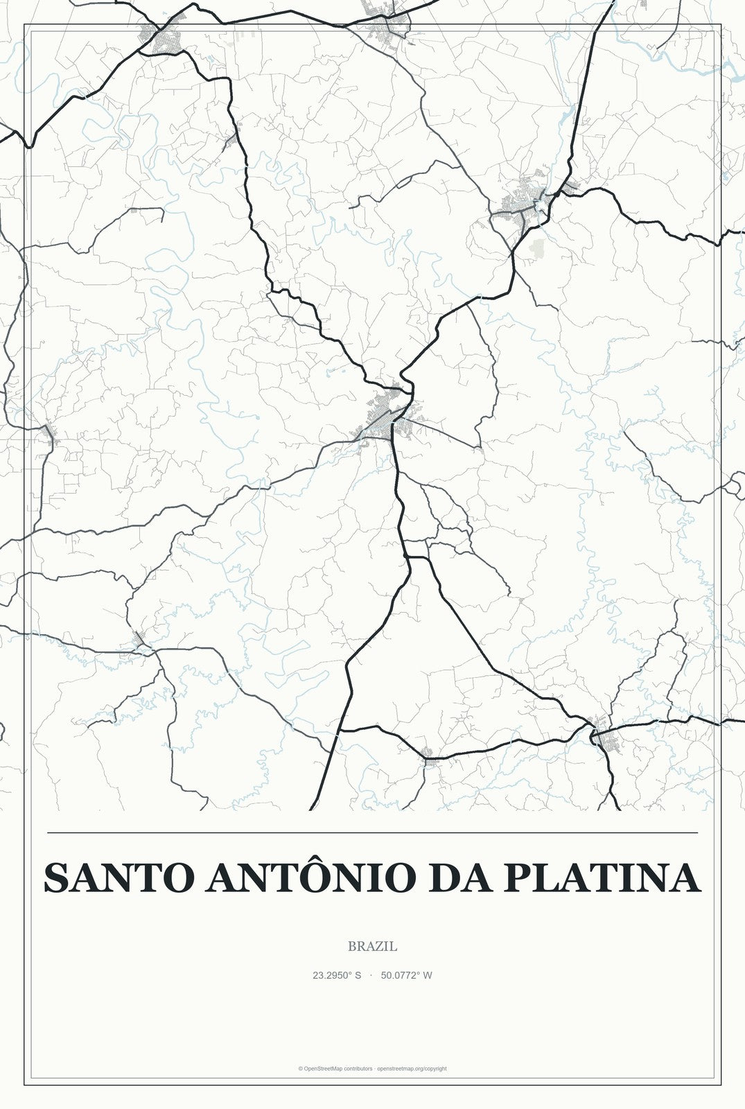 Santo Antônio da Platina, Brazil City Map Aluminum Sign in Gallery Air style