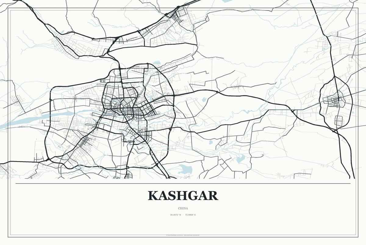 Kashgar, China City Map Aluminum Sign in Gallery Air style
