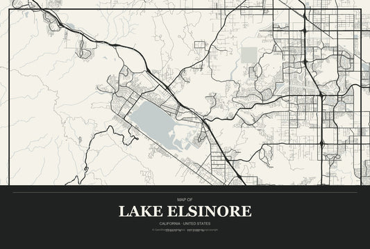 Lake Elsinore, California City Map Aluminum Sign in Museum Plaque style