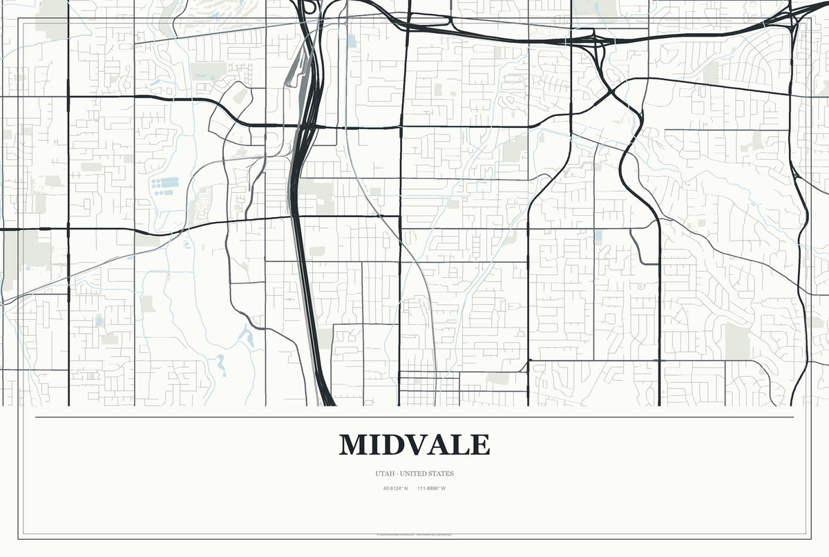 Midvale, Utah City Map Aluminum Sign in Gallery Air style