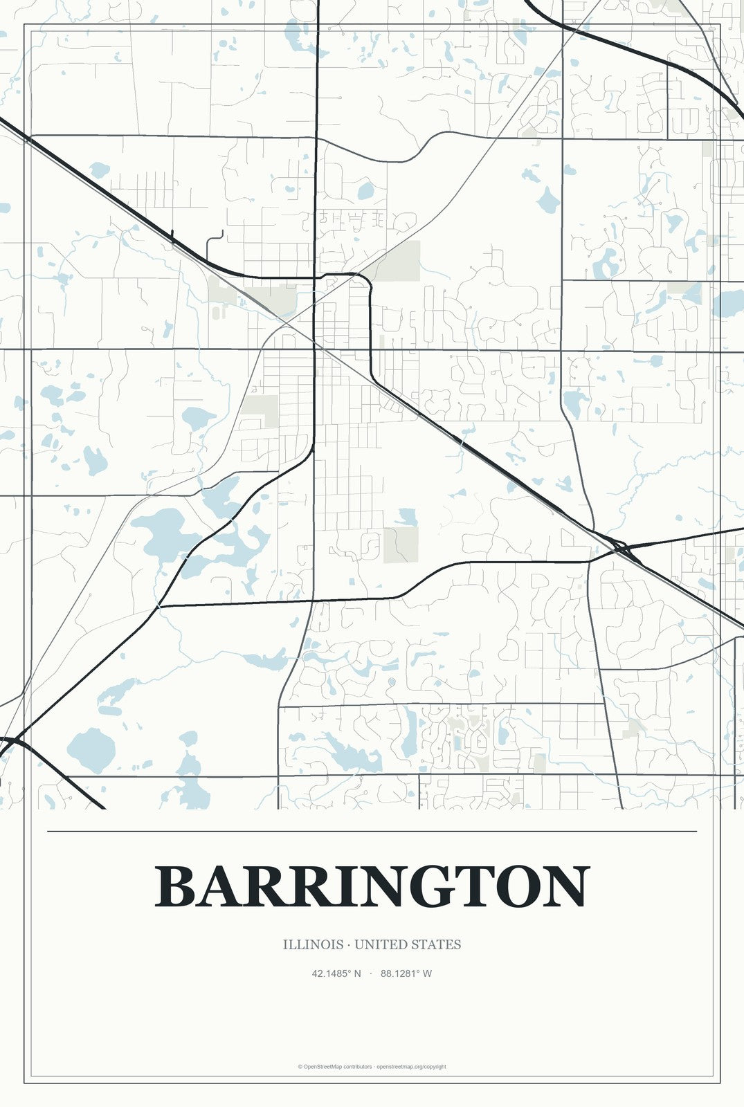 Barrington, Illinois City Map Aluminum Sign in Gallery Air style