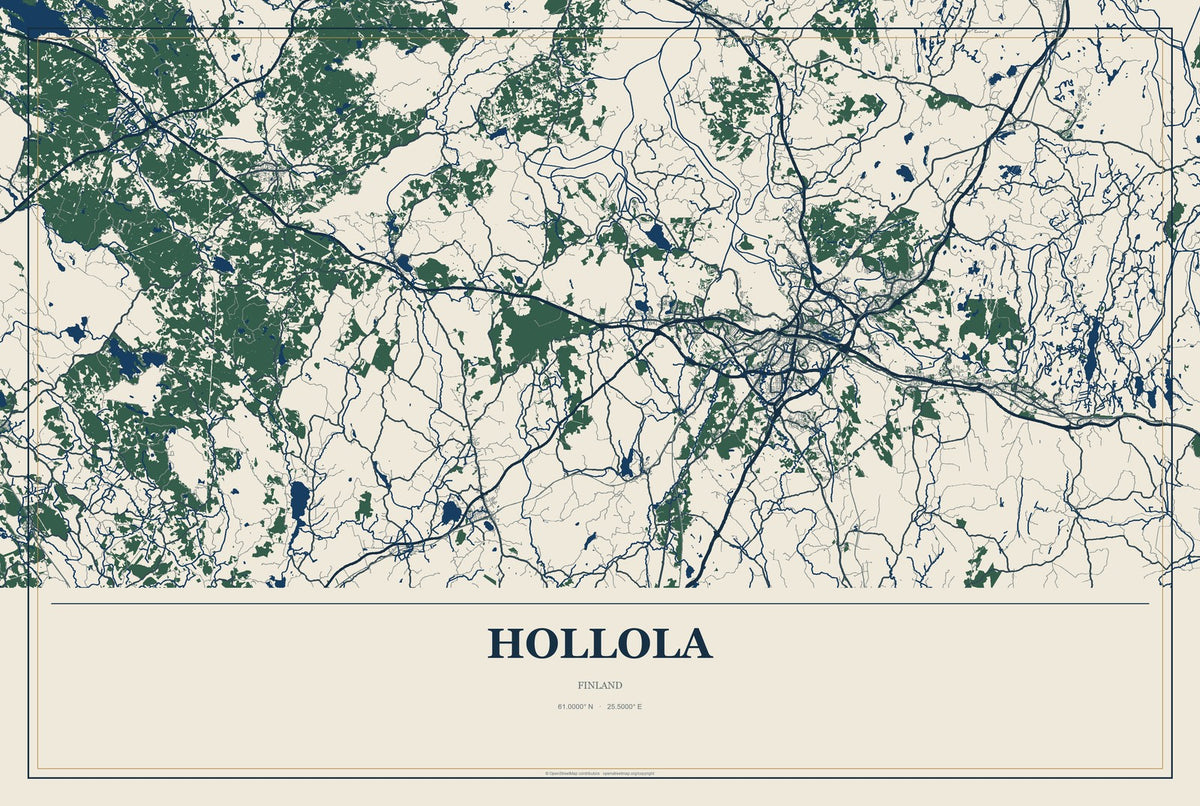 Hollola, Finland City Map Aluminum Sign in Coastal Cutout style