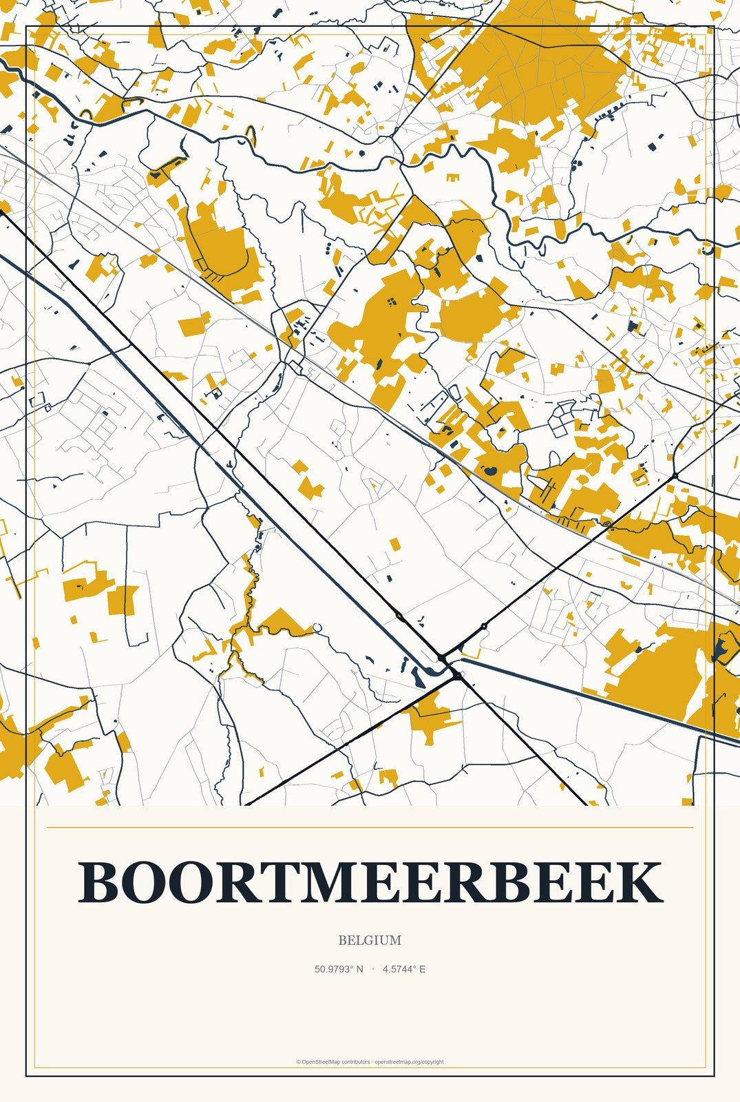 Boortmeerbeek, Belgium City Map Aluminum Sign in Citrine Modern style