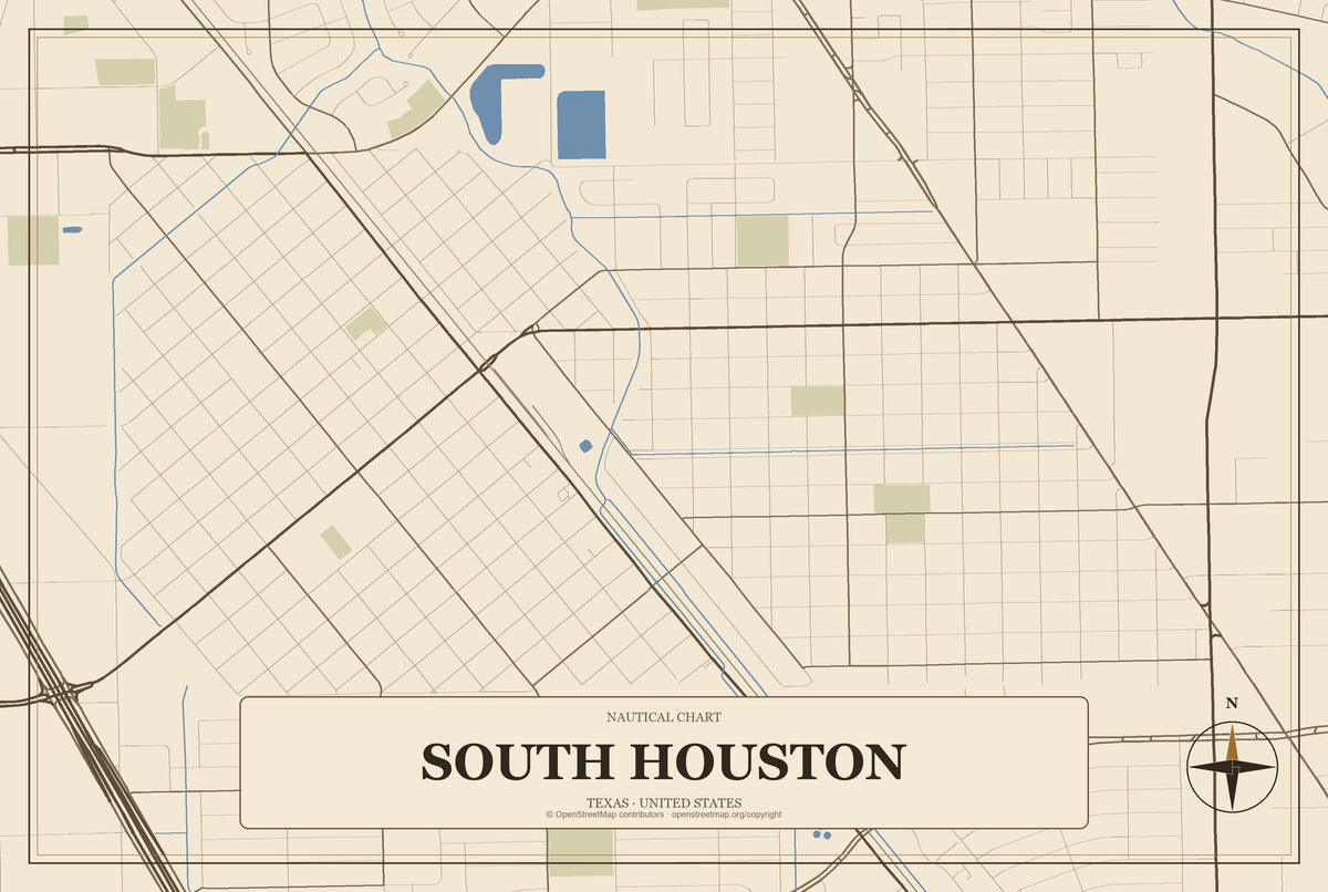 South Houston, Texas City Map Aluminum Sign in Heritage Nautical style