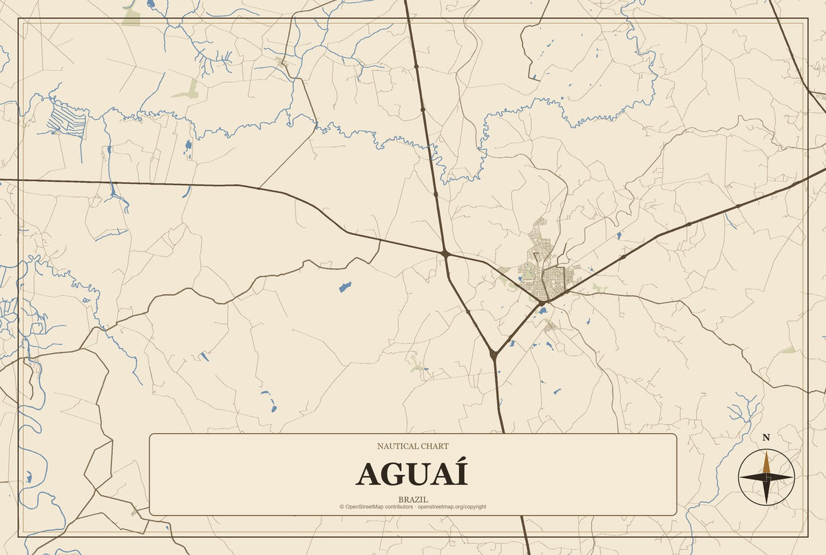 Aguaí, Brazil City Map Aluminum Sign in Heritage Nautical style