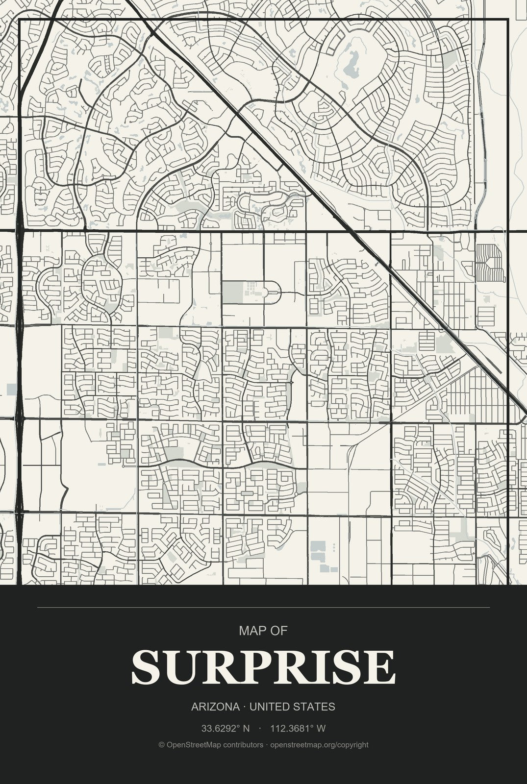 Surprise, Arizona City Map Aluminum Sign in Museum Plaque style