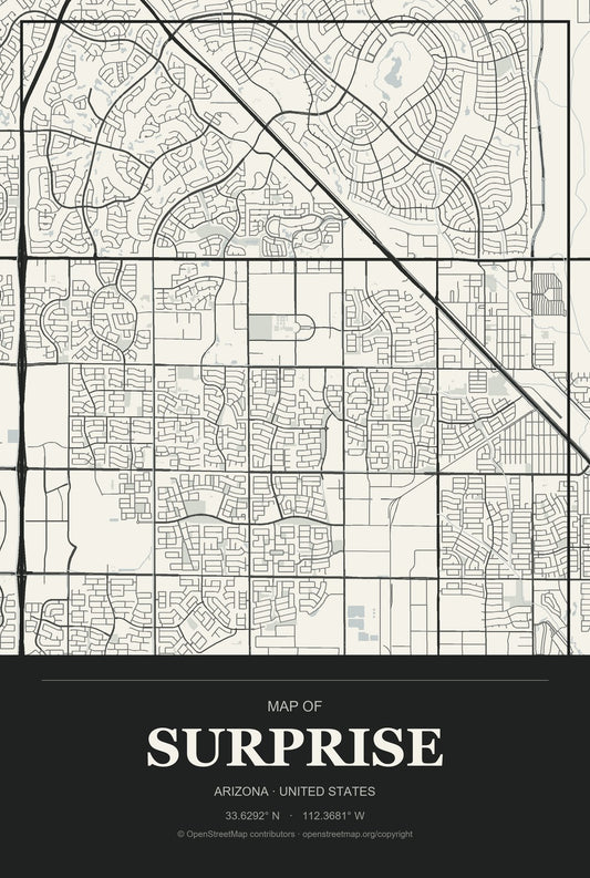 Surprise, Arizona City Map Aluminum Sign in Museum Plaque style