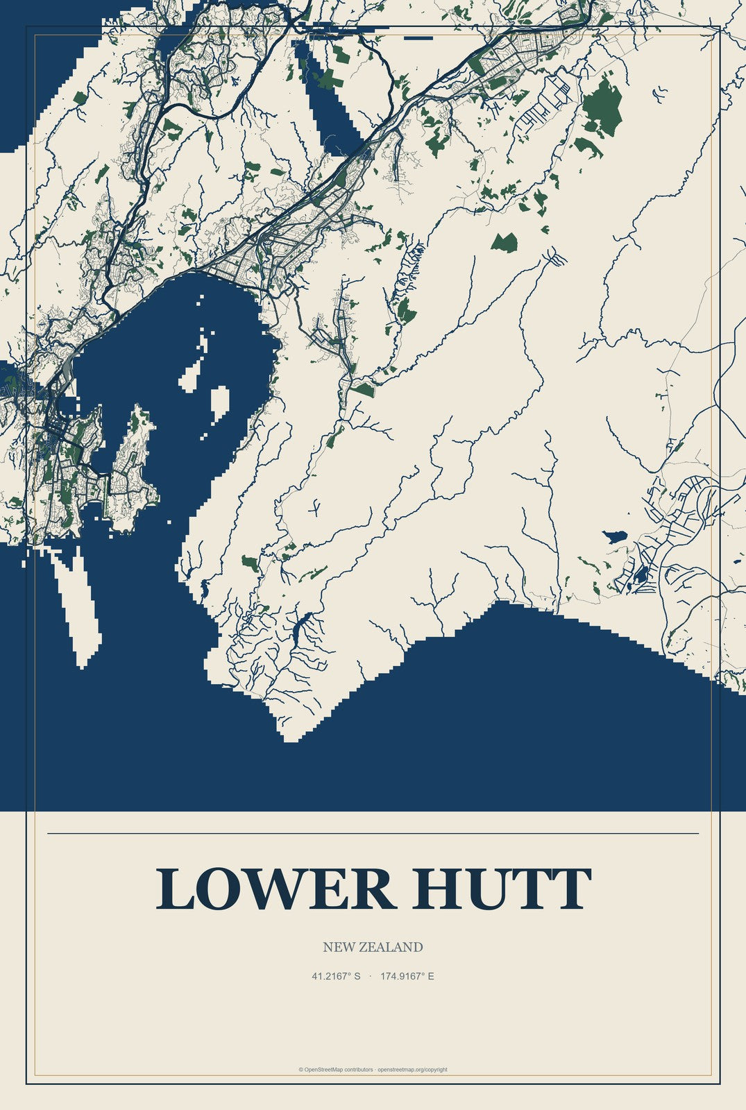 Lower Hutt, New Zealand City Map Aluminum Sign in Coastal Cutout style