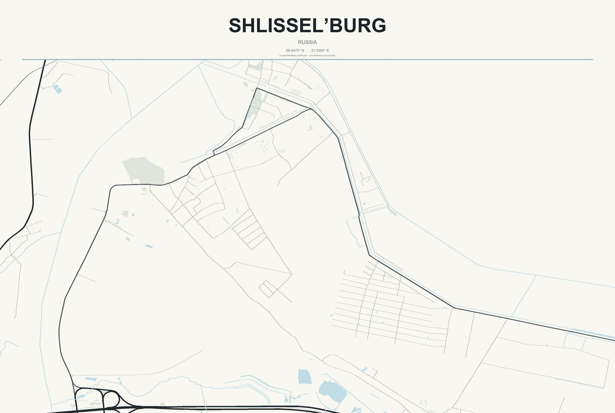 Shlissel’burg, Russia City Map Aluminum Sign in Headline Atlas style