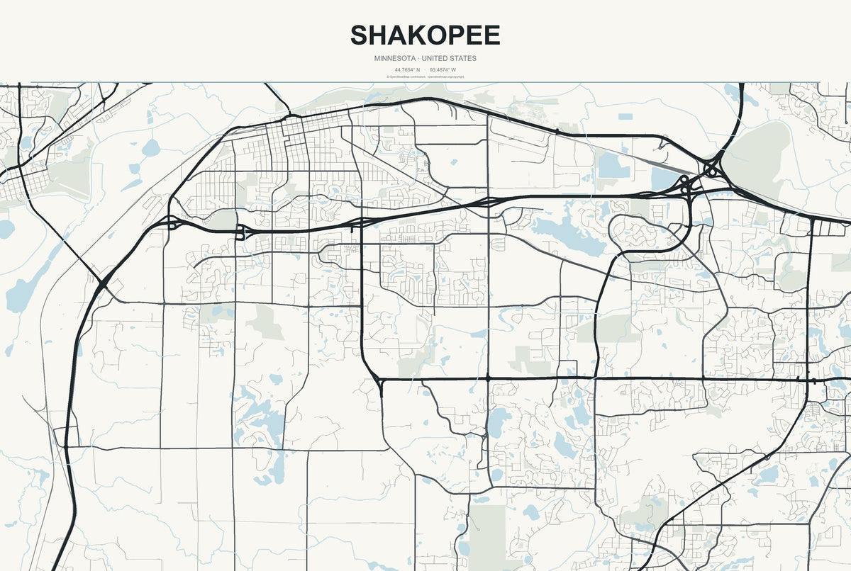 Shakopee, Minnesota City Map Aluminum Sign in Headline Atlas style