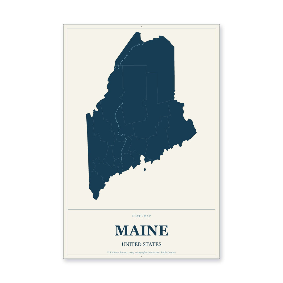 Maine state map aluminum sign in Coastal Cutout style