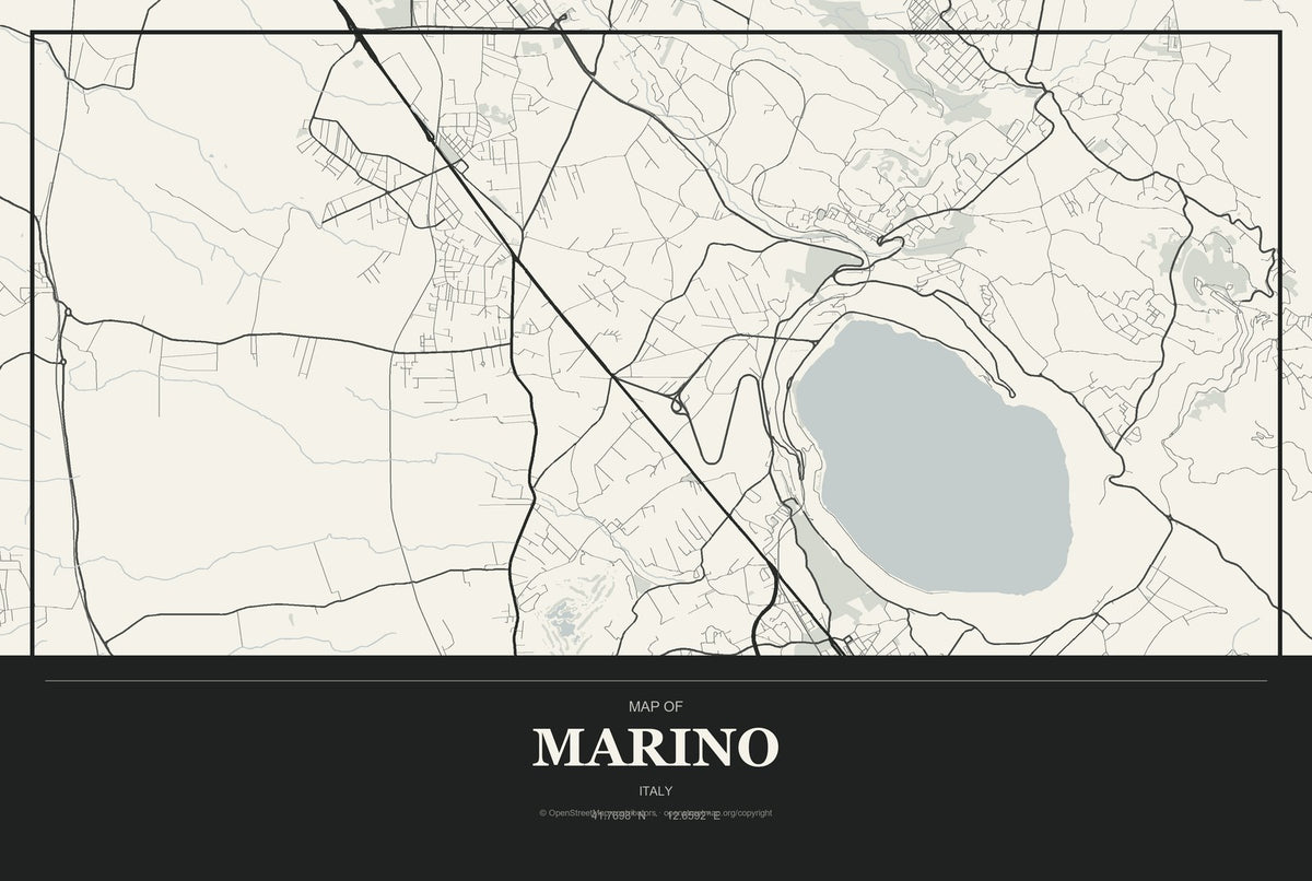 Marino, Italy City Map Aluminum Sign in Museum Plaque style