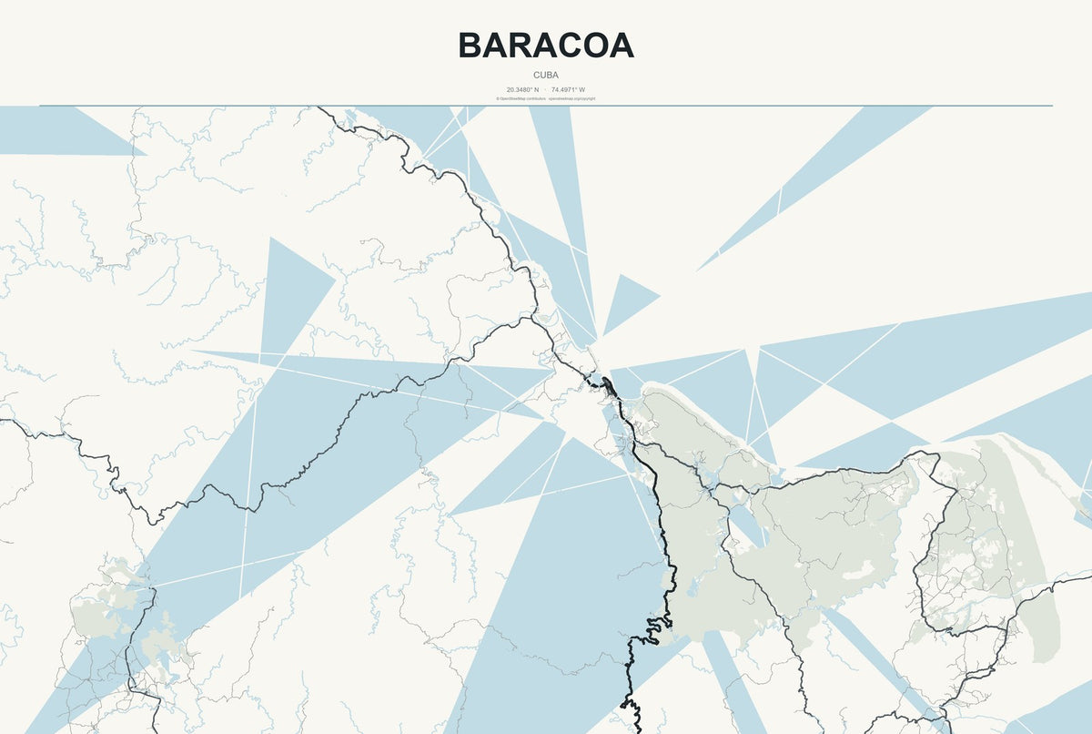Baracoa, Cuba City Map Aluminum Sign in Headline Atlas style