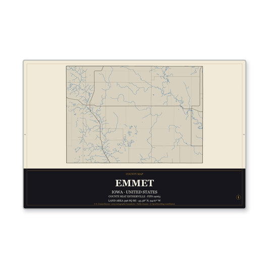Emmet County, Iowa Map Aluminum Sign in Museum Plaque style