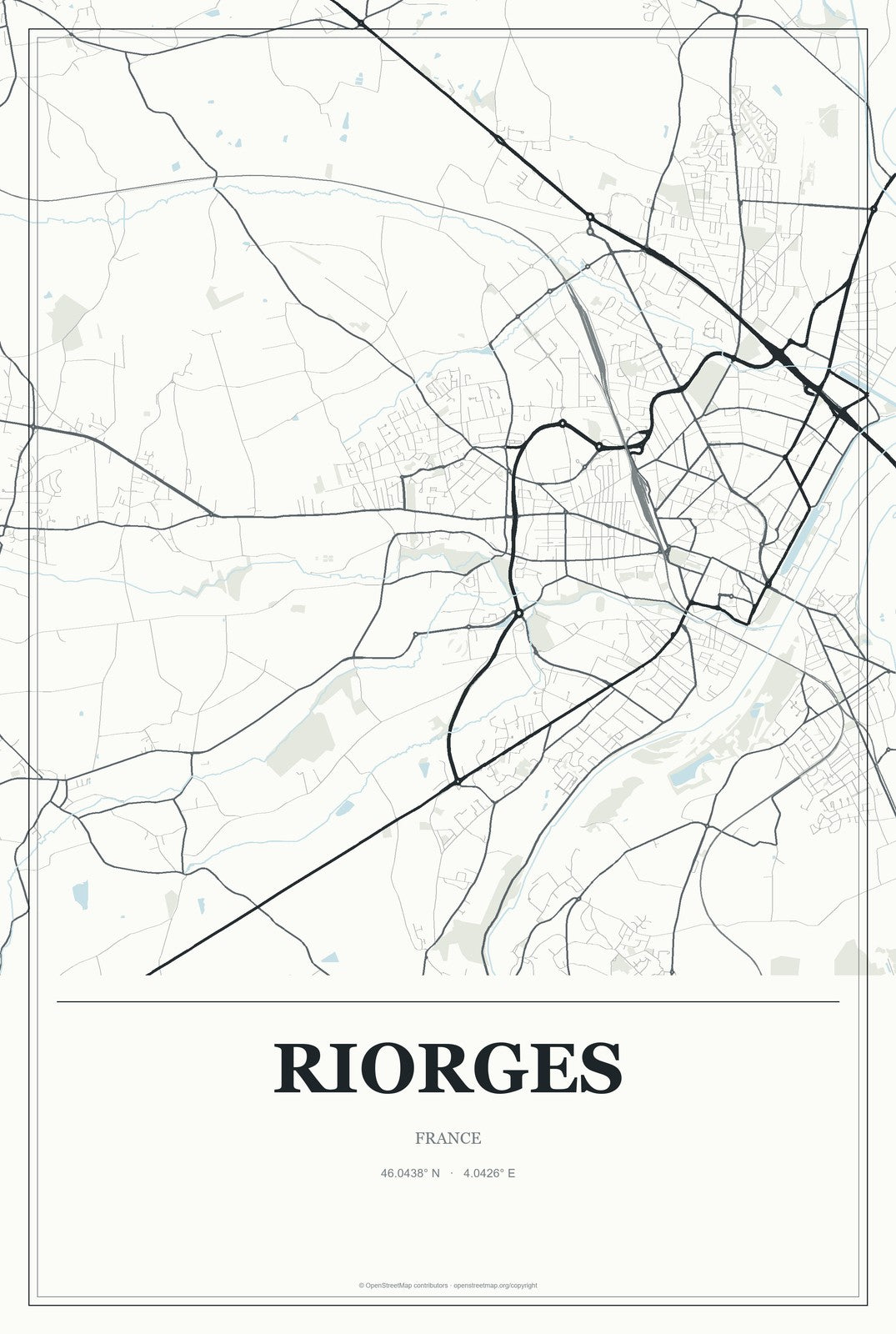 Riorges, France City Map Aluminum Sign in Gallery Air style