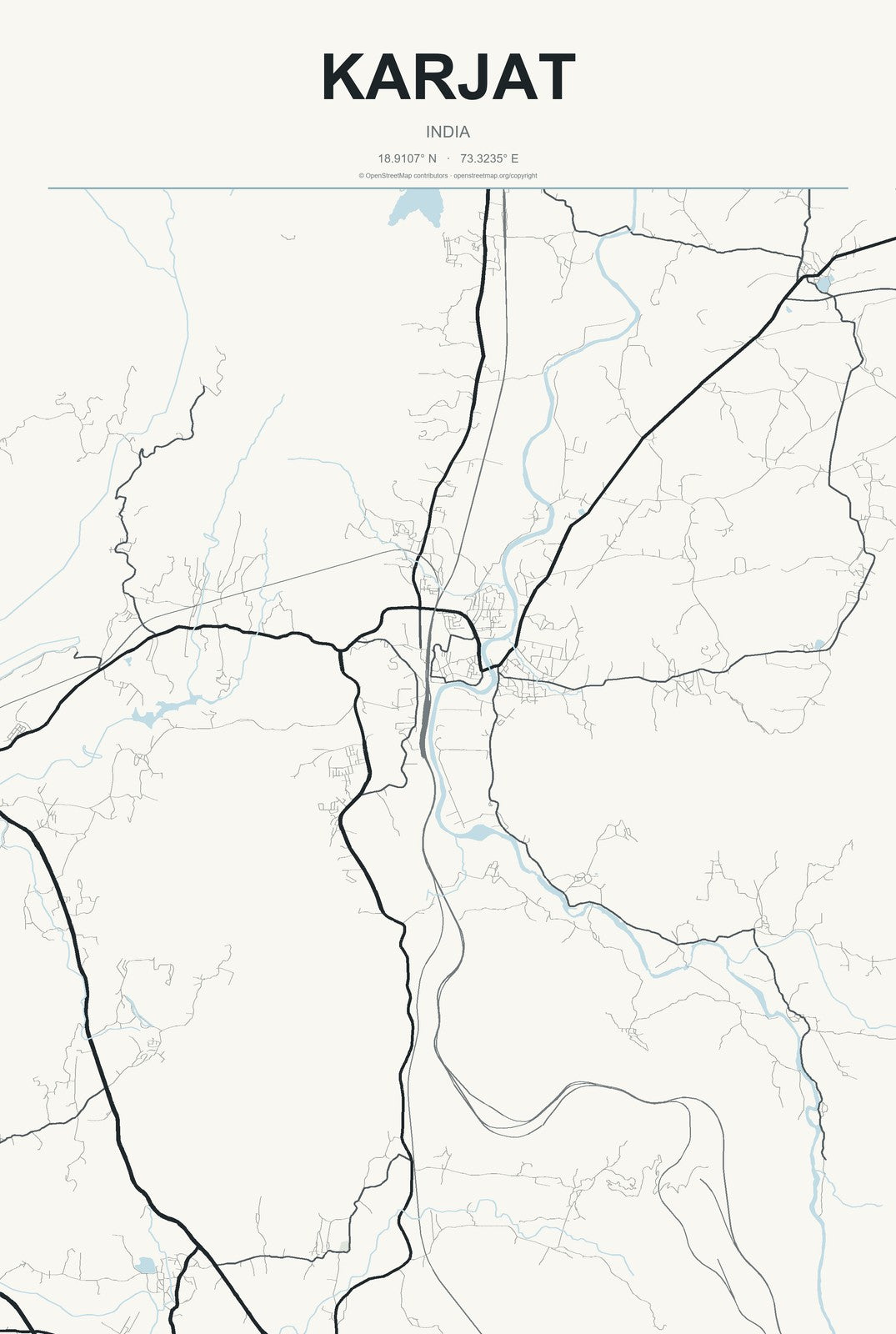 Karjat, India City Map Aluminum Sign in Headline Atlas style