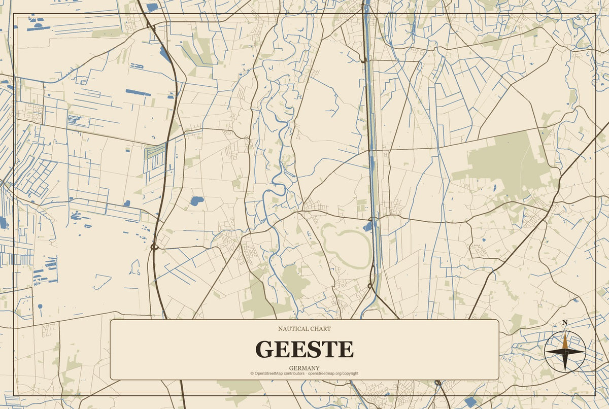 Geeste, Germany City Map Aluminum Sign in Heritage Nautical style