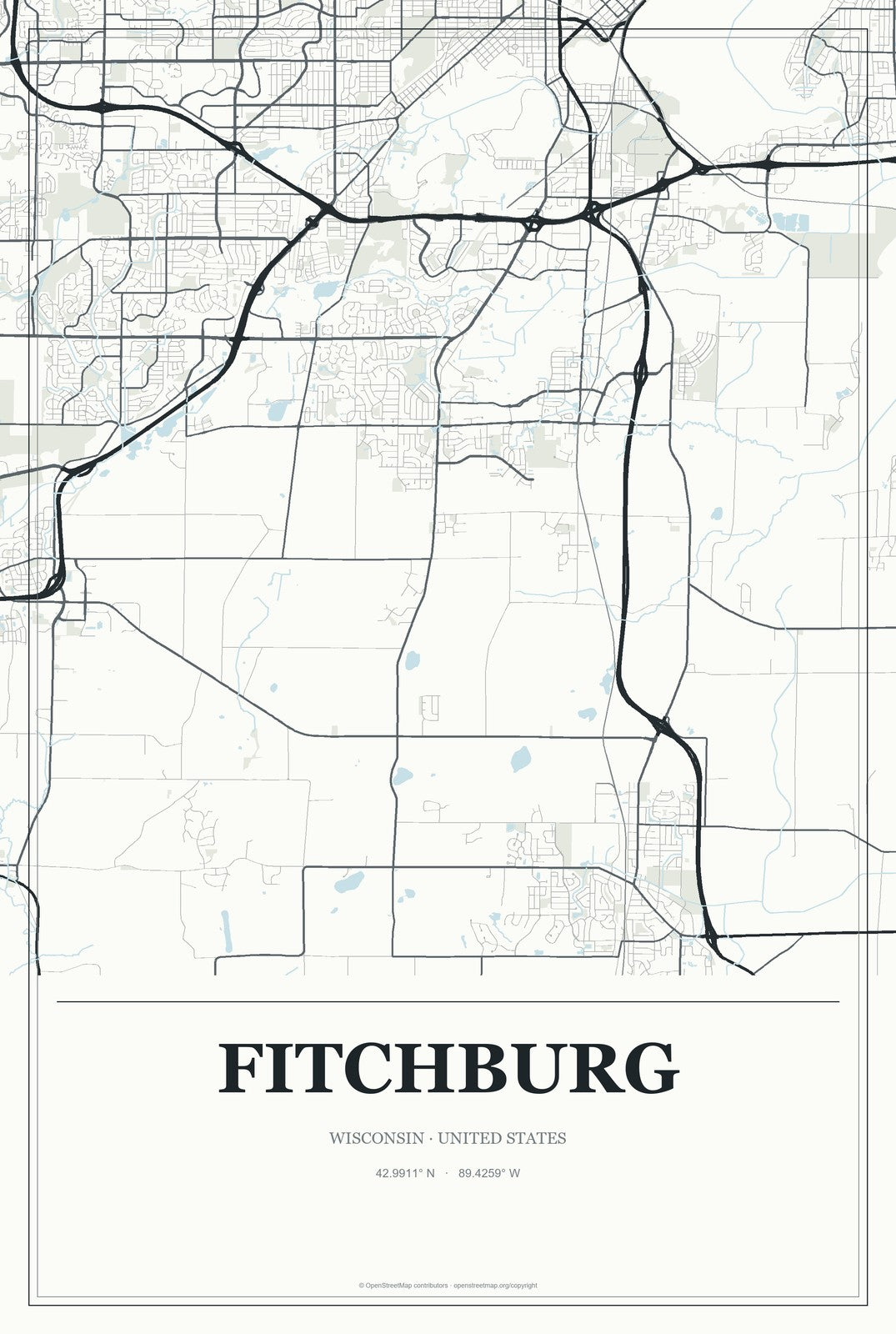 Fitchburg, Wisconsin City Map Aluminum Sign in Gallery Air style