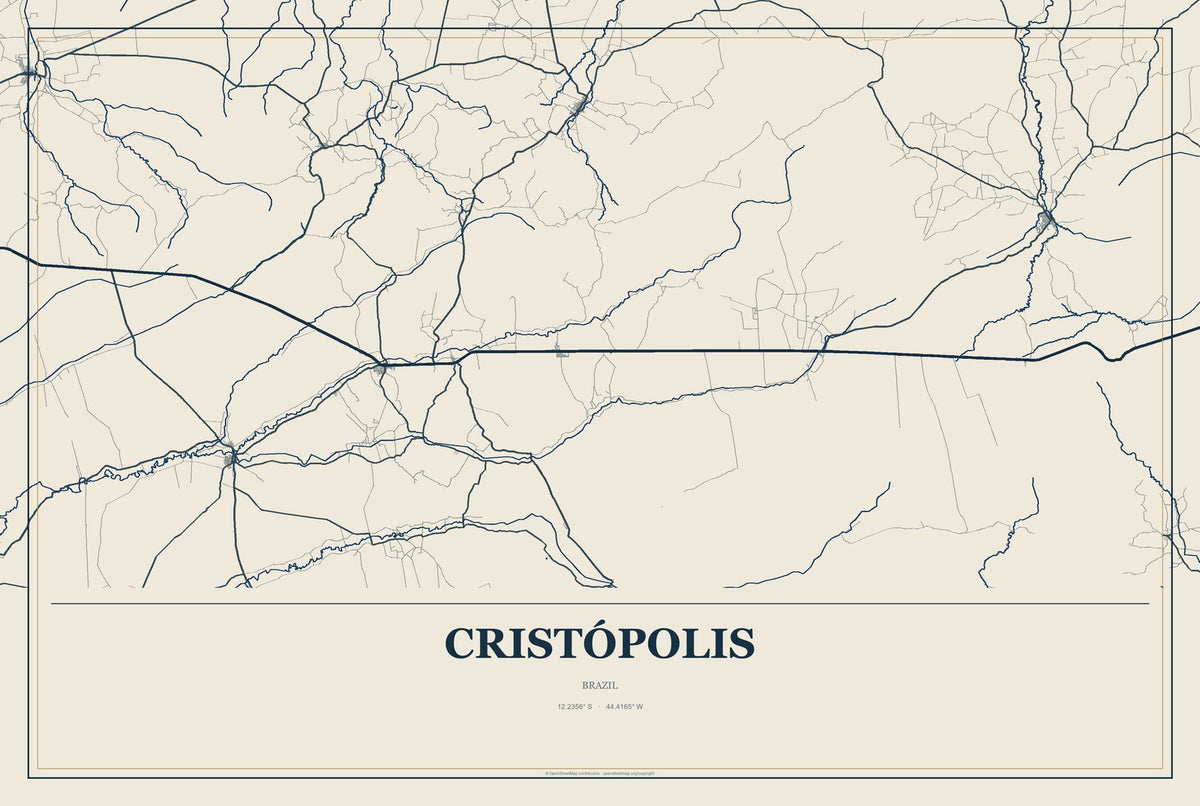 Cristópolis, Brazil City Map Aluminum Sign in Coastal Cutout style