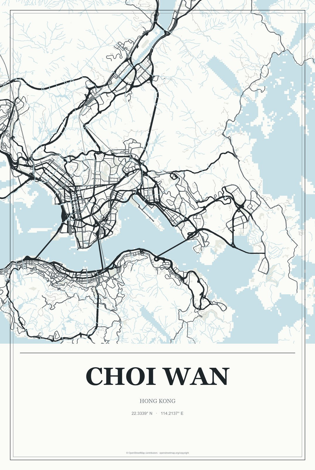 Choi Wan, Hong Kong City Map Aluminum Sign in Gallery Air style